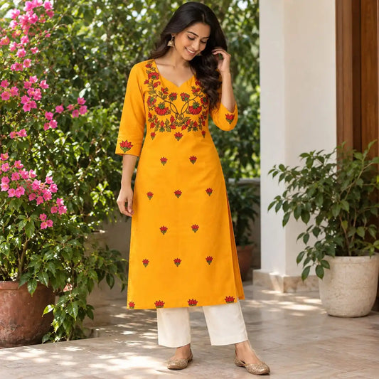 Artisan-Crafted Handpainted Cotton Kurti Fabric