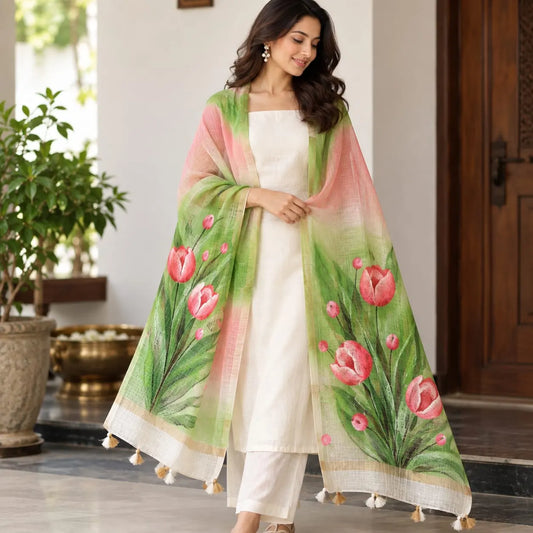 A Classy Hand-Painted Kota Doria Dupatta For A Graceful Look