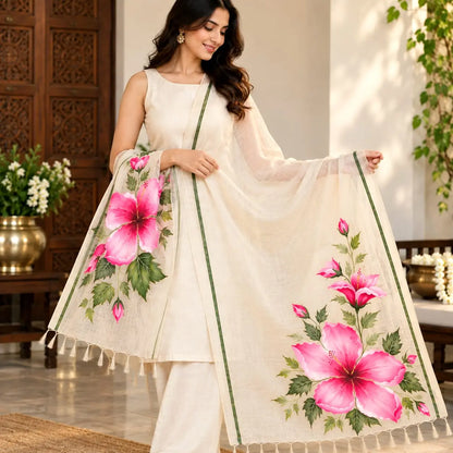 Gorgeous Hand-Painted Tusser Silk Dupatta
