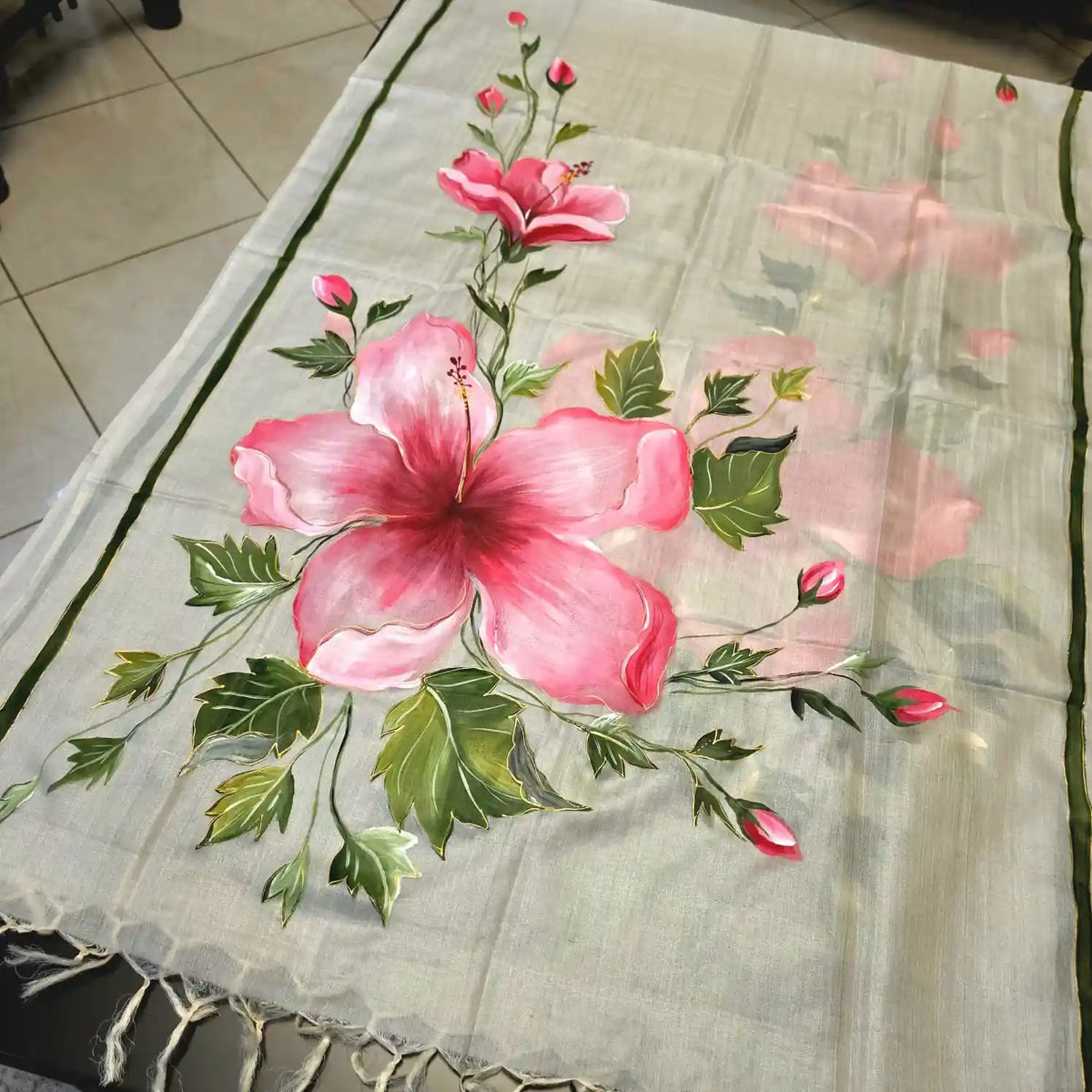 Gorgeous Hand-Painted Tusser Silk Dupatta