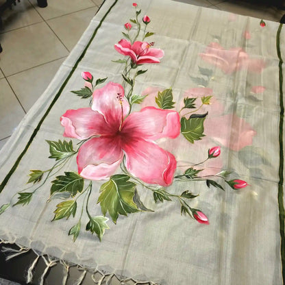 Gorgeous Hand-Painted Tusser Silk Dupatta