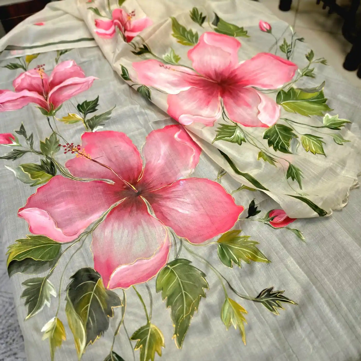 Gorgeous Hand-Painted Tusser Silk Dupatta