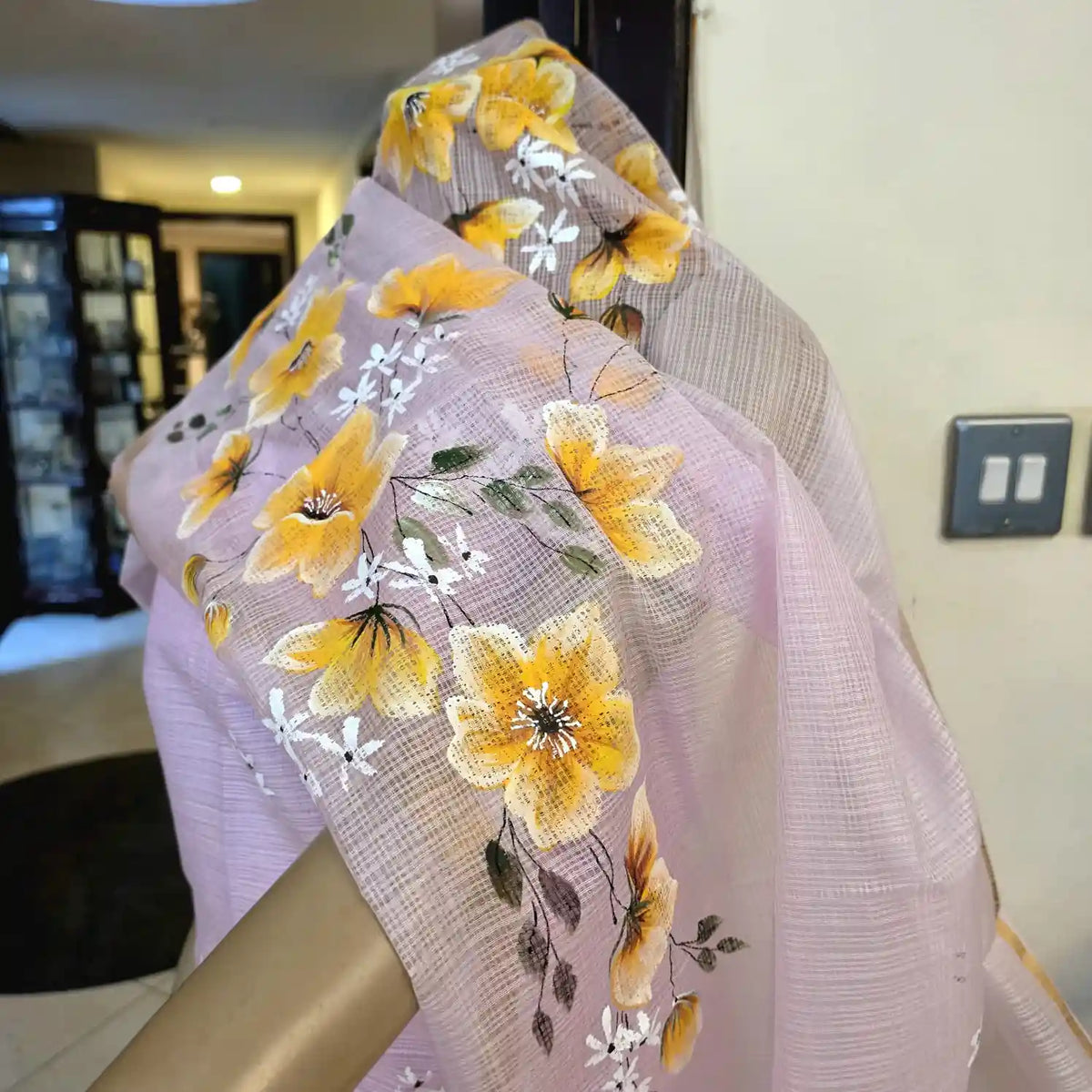 Elegant Hand-Painted Kurti Set In Kota Doria Fabric