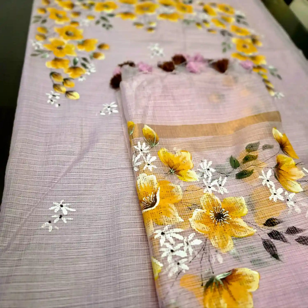 Elegant Hand-Painted Kurti Set In Kota Doria Fabric
