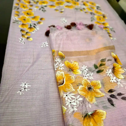 Elegant Hand-Painted Kurti Set In Kota Doria Fabric
