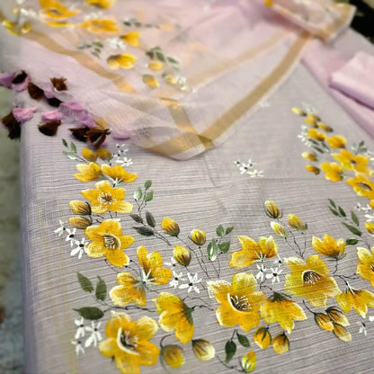 Elegant Hand-Painted Kurti Set In Kota Doria Fabric