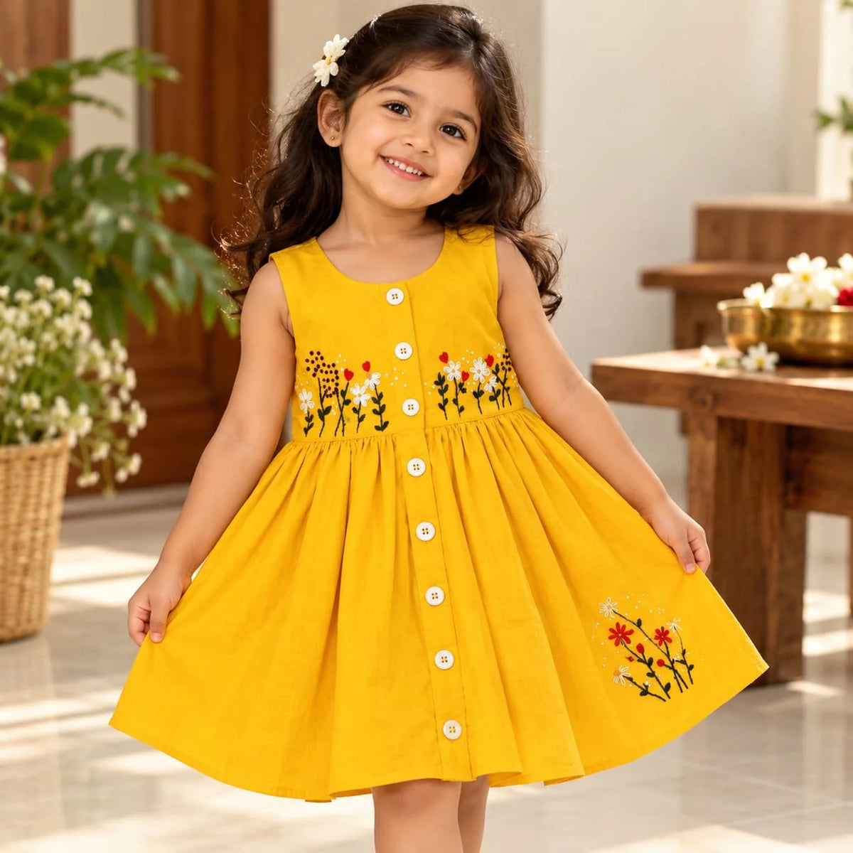 Charming Yellow Raw Silk Frock, Fit For Your Little Princess [3-4yrs ]