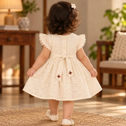 Elegant Pure Cotton Hakoba Frock Adorned with Delicate Hand Embroidery