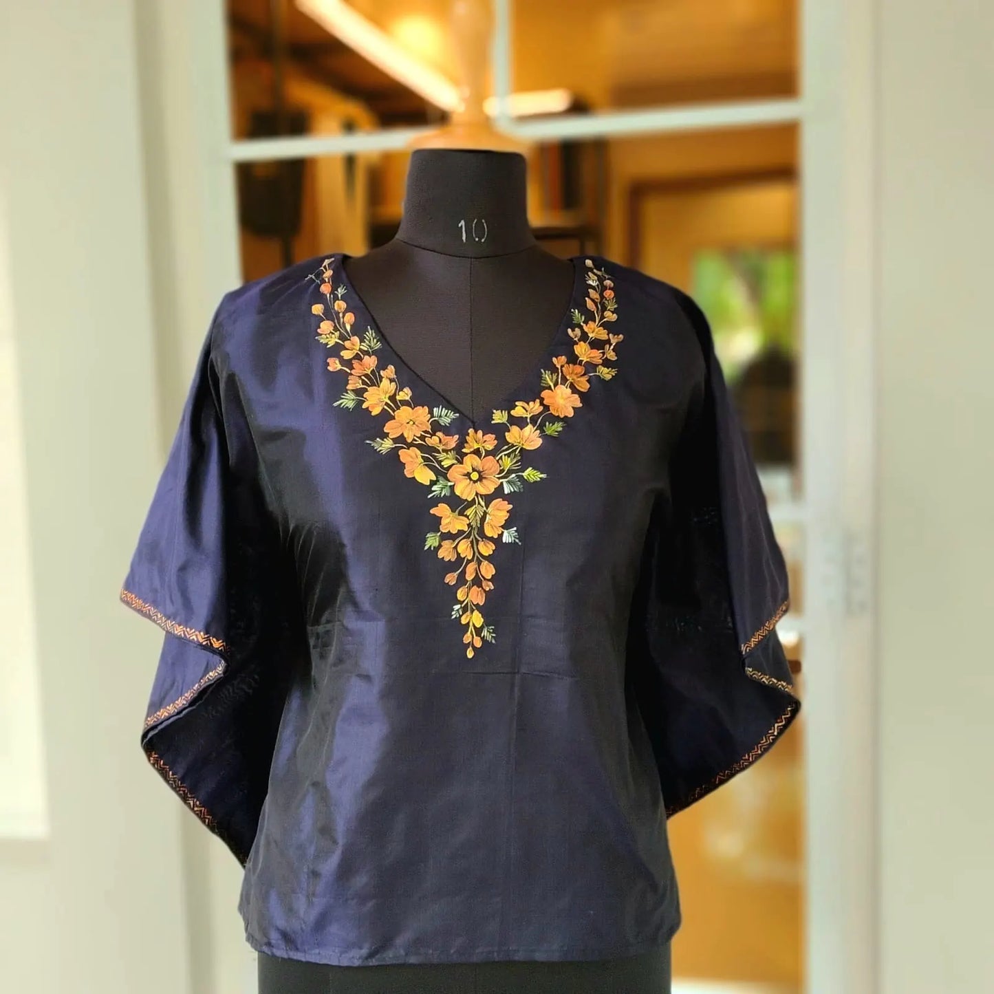 Hand-painted Elegance In Pure Silk Short Kaftan
