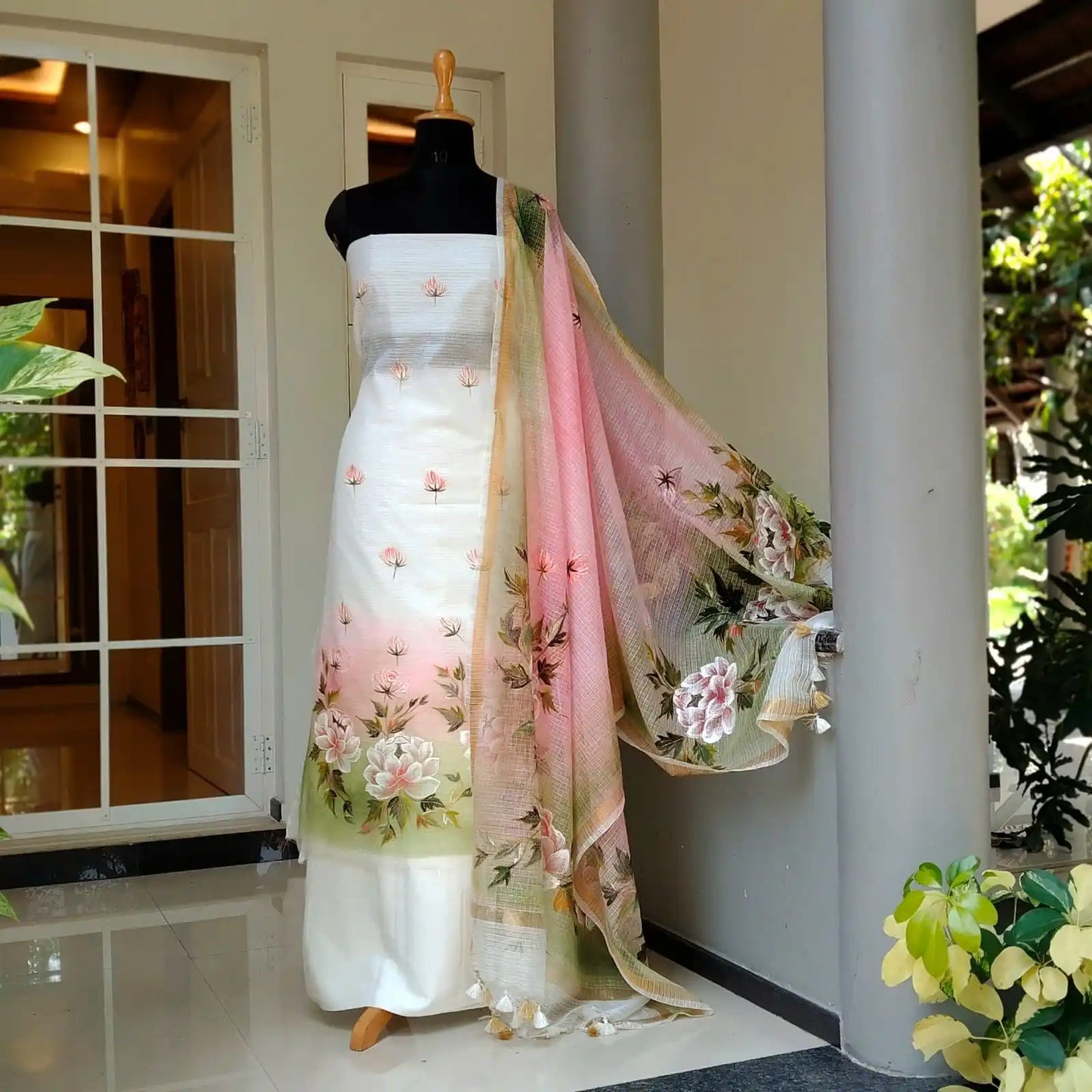 Hand-Painted Florals on Airy Kota Doria