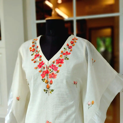 Long Kaftan Hand-Painted with Pretty wild Roses