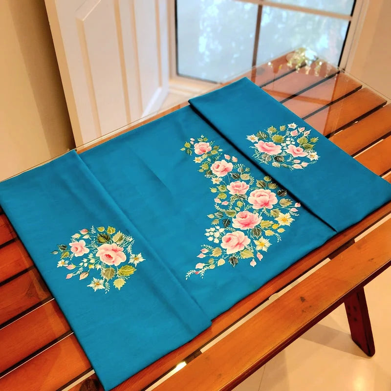 Designer Hand-Painted Blouse Piece with Enchanting Floral Accents