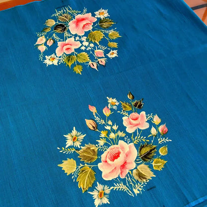 Designer Hand-Painted Blouse Piece with Enchanting Floral Accents