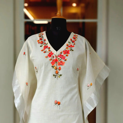 Long Kaftan Hand-Painted with Pretty wild Roses