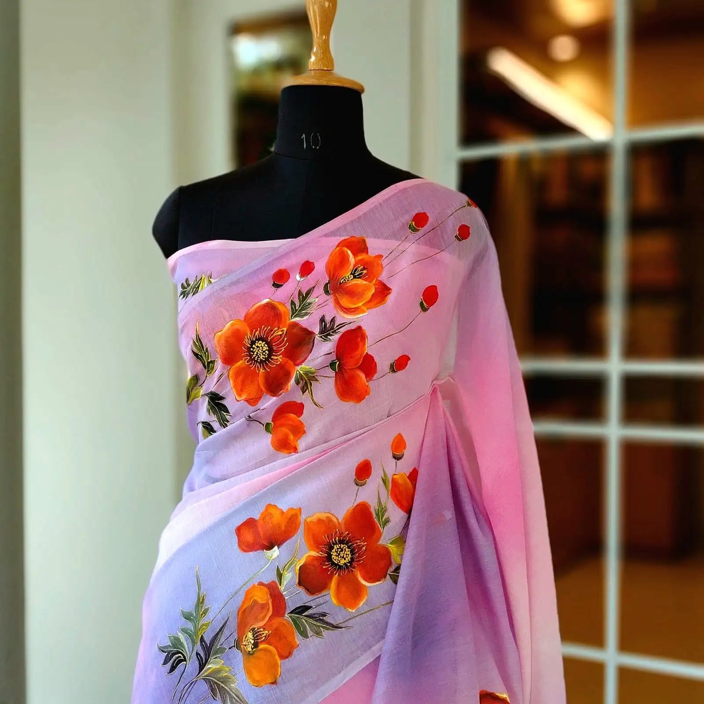 Hand Dyed Chanderi Silk Saree With Hand-Painted Elegance