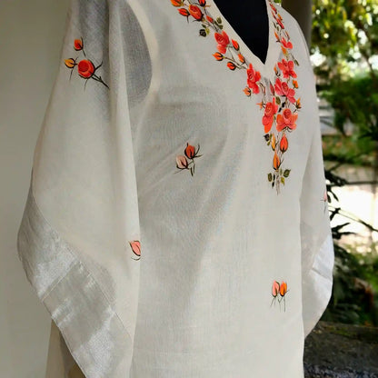 Long Kaftan Hand-Painted with Pretty wild Roses
