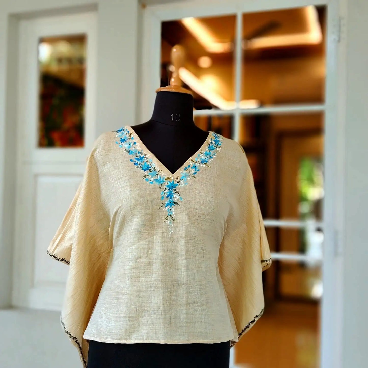 Hand-Painted Short Kaftan In Khadi Cotton