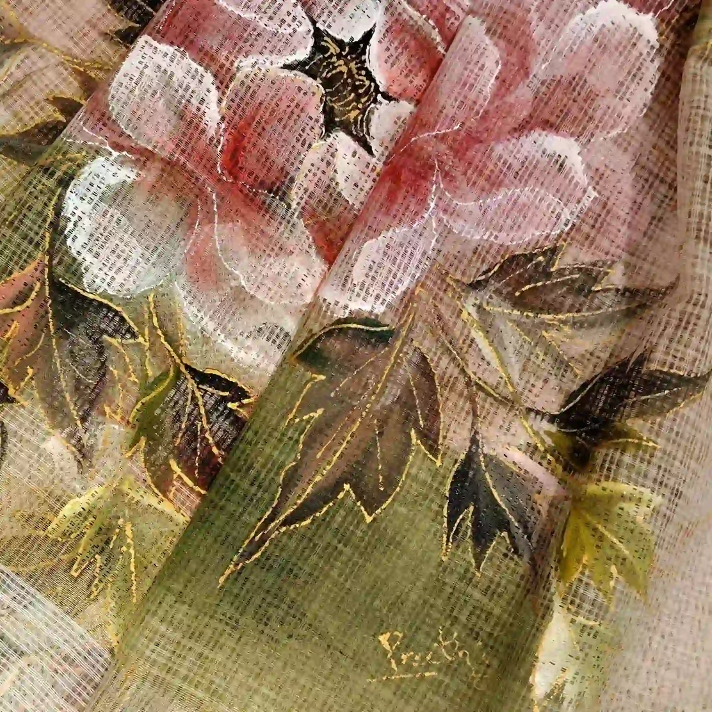 Hand-Painted Florals on Airy Kota Doria