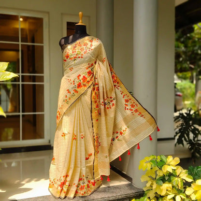 Classy Hand-Painted Linen Silk Saree