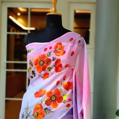 Hand Dyed Chanderi Silk Saree With Hand-Painted Elegance