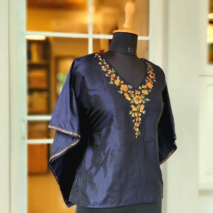 Hand-painted Elegance In Pure Silk Short Kaftan