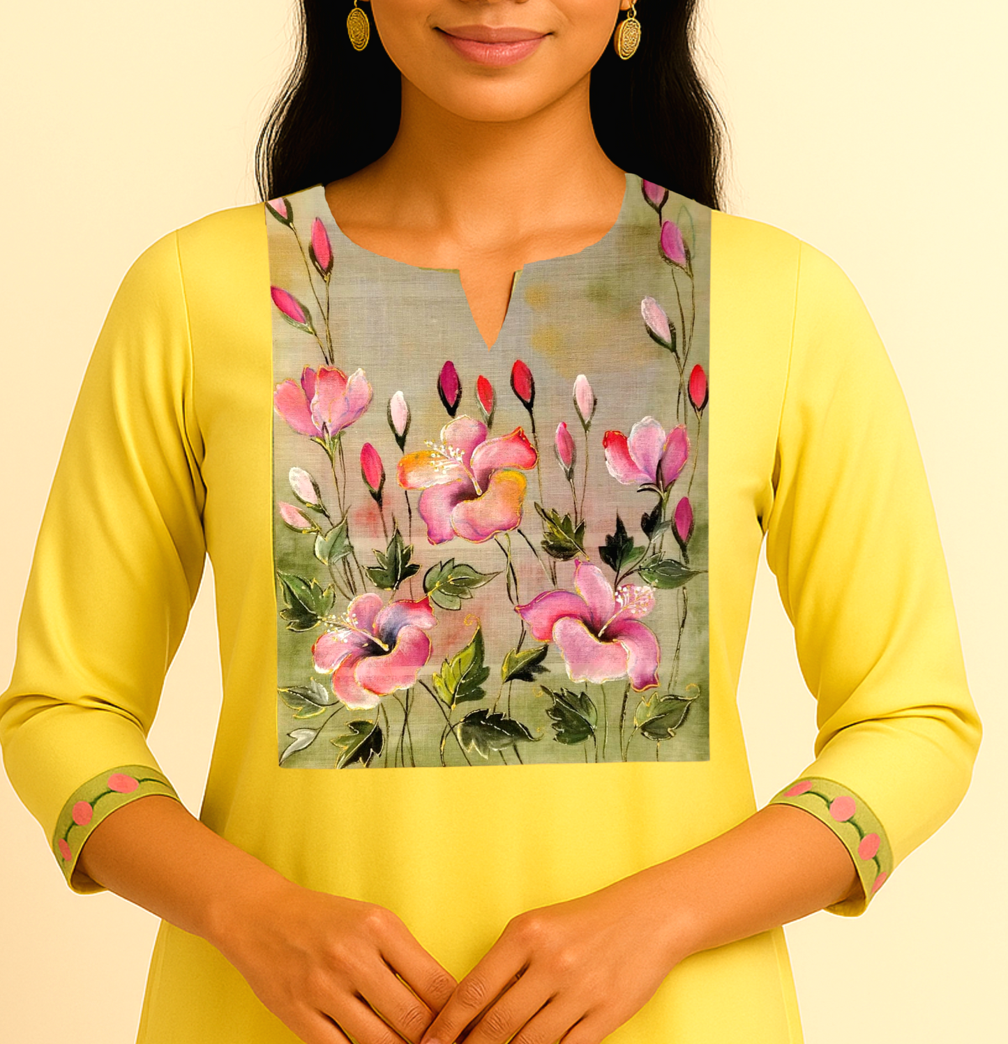 Fabric Patch Featuring Hand-Painted Flower Art, Ideal For Customization